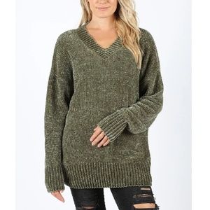Olive Green V-neck Sweater